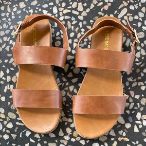 Steve Madden Tan Leather Double-Strap Sandals with Ankle Buckle